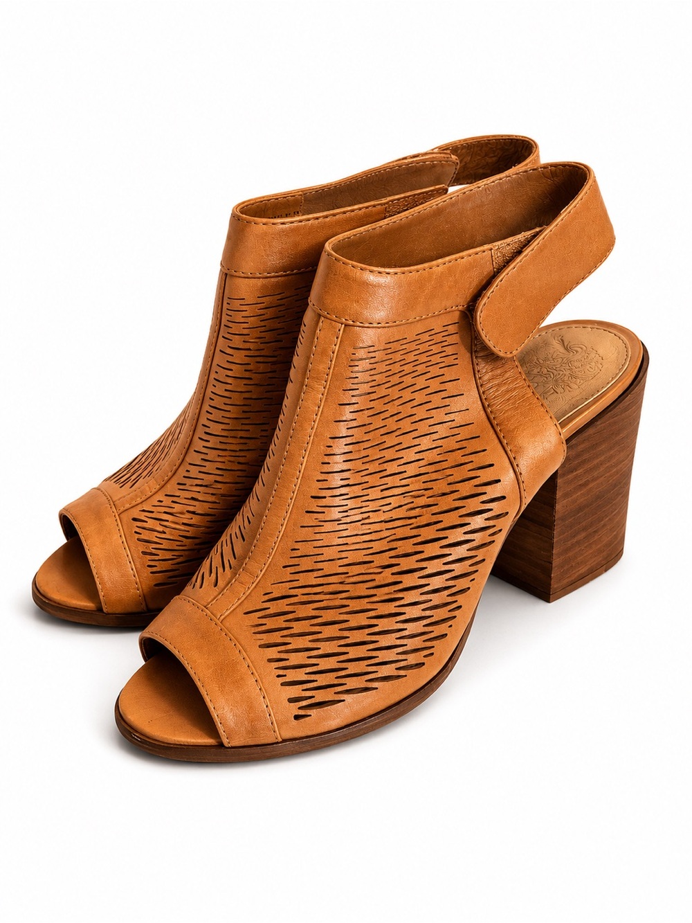 Tan Women's Peep-Toe Cutout Block Heel Sandals
